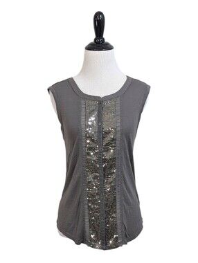 American Eagle Outfitters Taupe Sleeveless Sequin Button Blouse - Size XS Womens